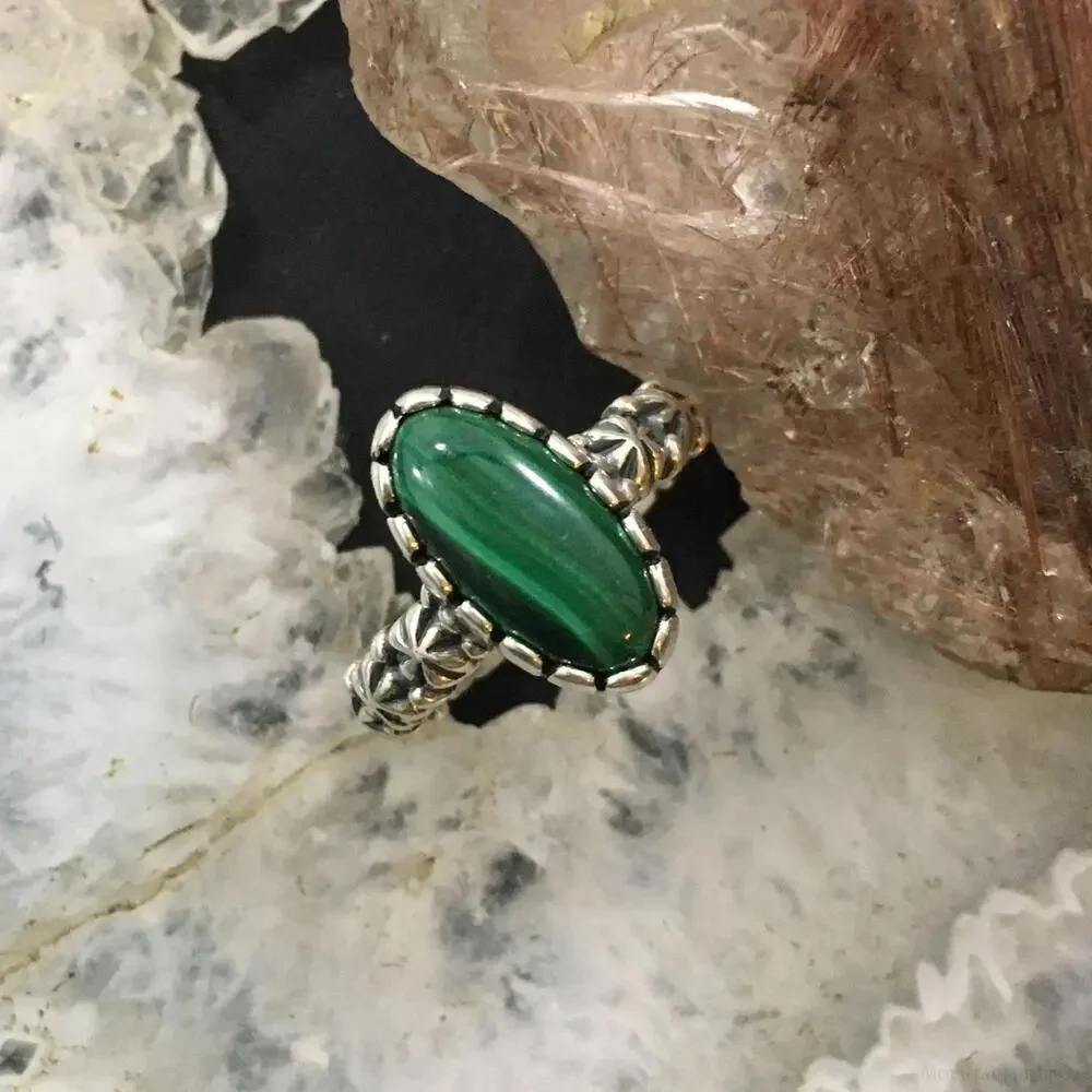 Carolyn Pollack Sterling Elongated Oval Malachite Decorated Ring Sz 8 For Women
